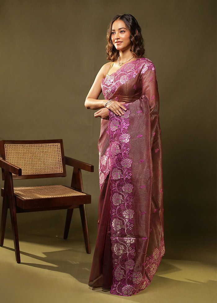 Purple Organza Saree With Blouse Piece