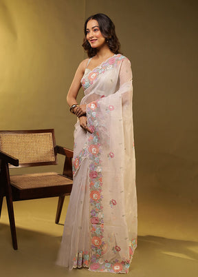 White Organza Saree With Blouse Piece