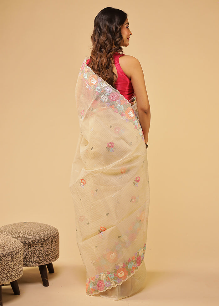 Cream Organza Saree With Blouse Piece