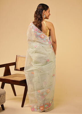 Green Organza Saree With Blouse Piece
