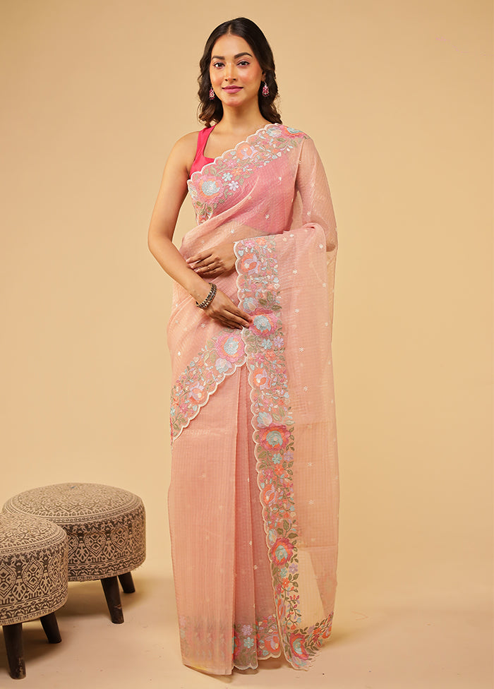 Pink Organza Saree With Blouse Piece