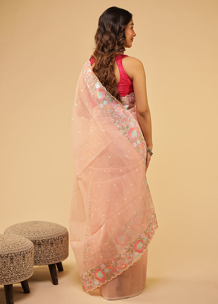Pink Organza Saree With Blouse Piece