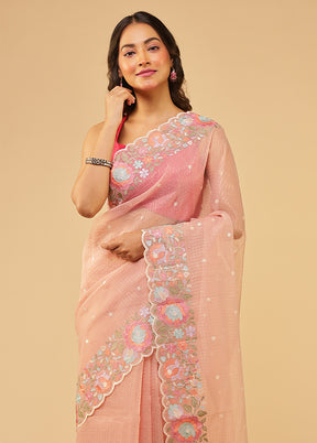 Pink Organza Saree With Blouse Piece