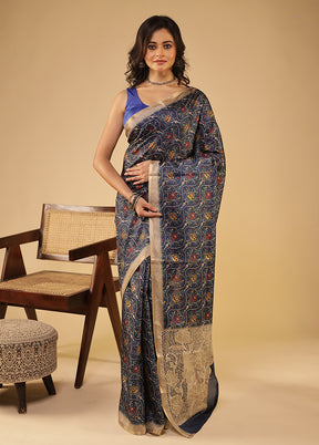 Blue Tussar Silk Saree With Blouse Piece