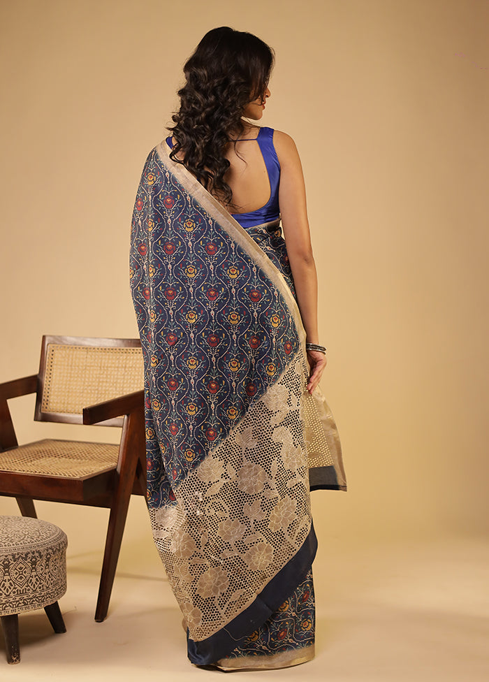 Blue Tussar Silk Saree With Blouse Piece