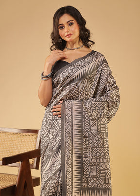 Grey Tussar Silk Saree With Blouse Piece