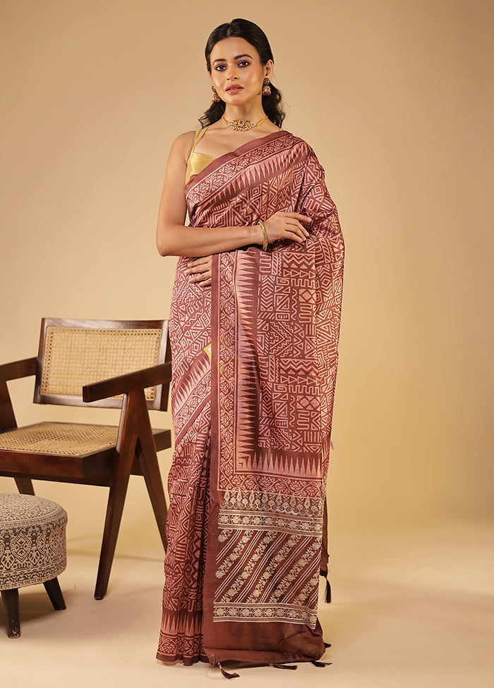Maroon Tussar Silk Saree With Blouse Piece