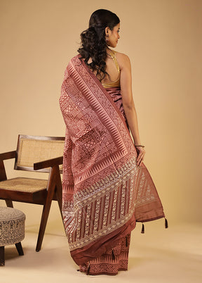 Maroon Tussar Silk Saree With Blouse Piece