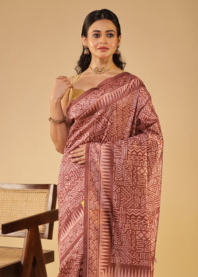 Maroon Tussar Silk Saree With Blouse Piece