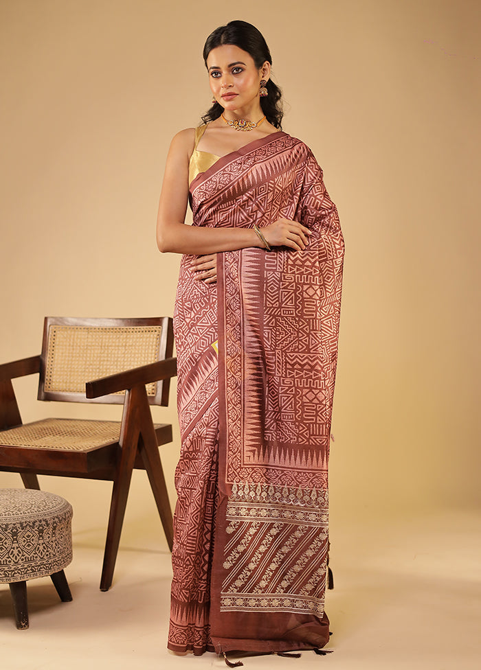 Maroon Tussar Silk Saree With Blouse Piece