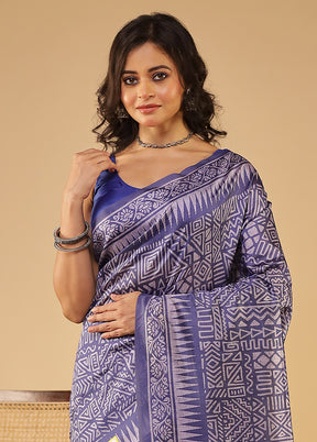 Blue Tussar Silk Saree With Blouse Piece