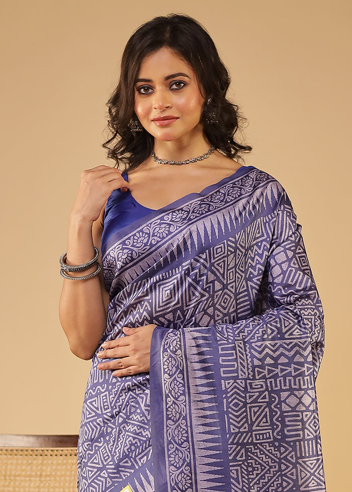 Blue Tussar Silk Saree With Blouse Piece