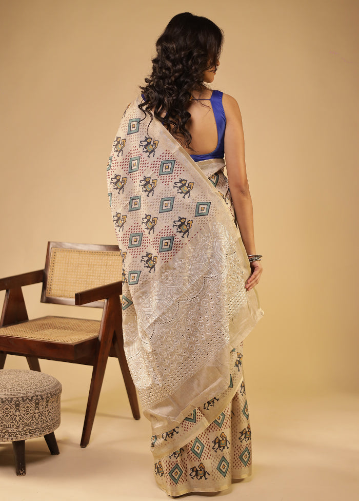 Cream Tussar Silk Saree With Blouse Piece
