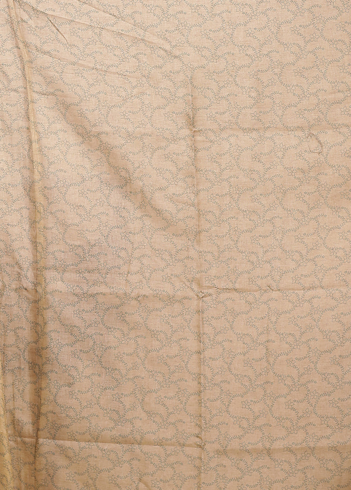 Cream Tussar Silk Saree With Blouse Piece