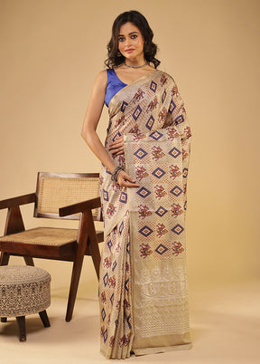 Cream Tussar Silk Saree With Blouse Piece