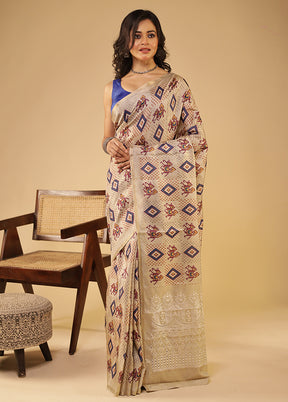 Cream Tussar Silk Saree With Blouse Piece