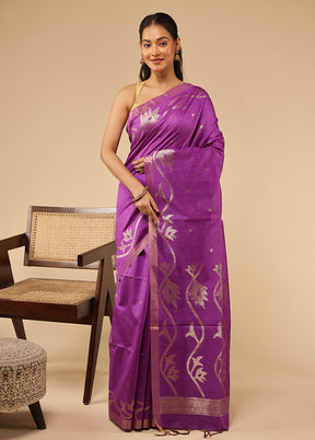 Purple Tussar Silk Saree With Blouse Piece