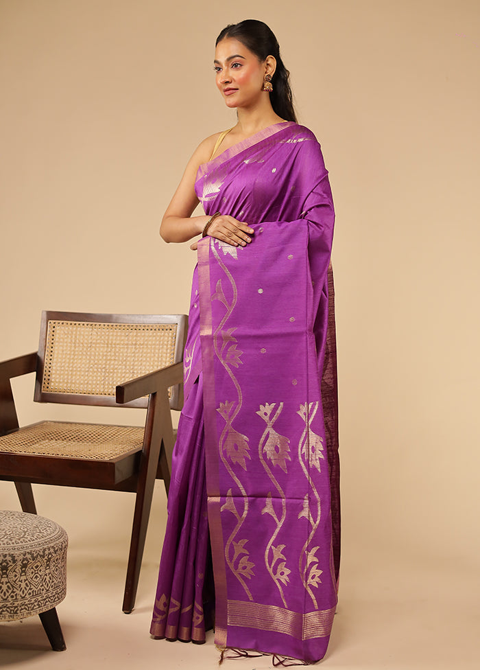 Purple Tussar Silk Saree With Blouse Piece