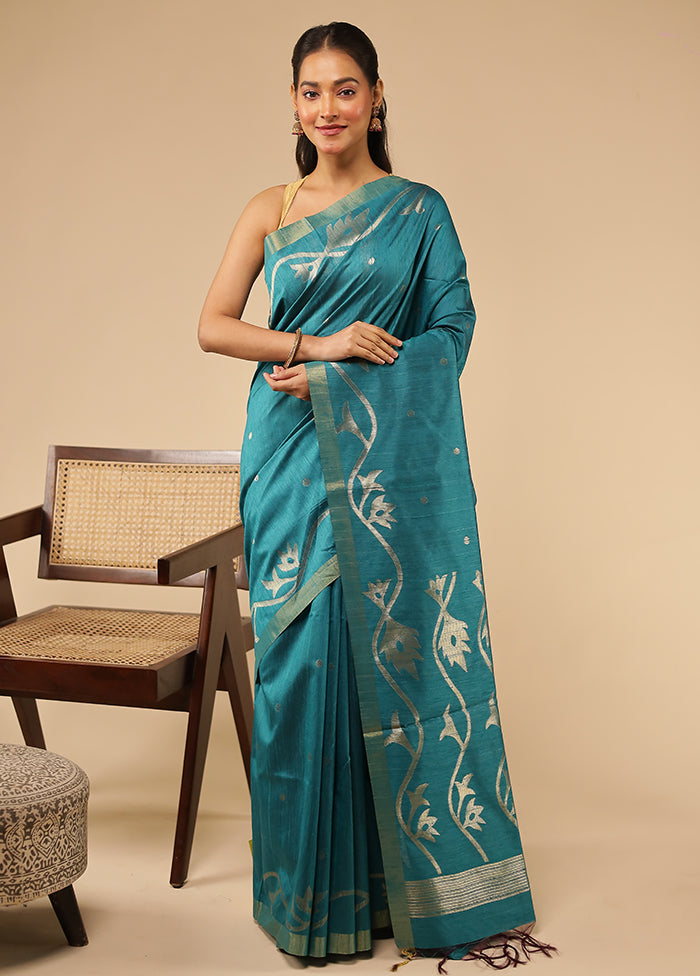 Green Tussar Silk Saree With Blouse Piece