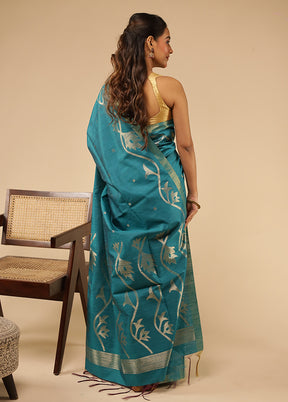 Green Tussar Silk Saree With Blouse Piece