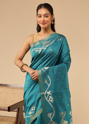 Green Tussar Silk Saree With Blouse Piece