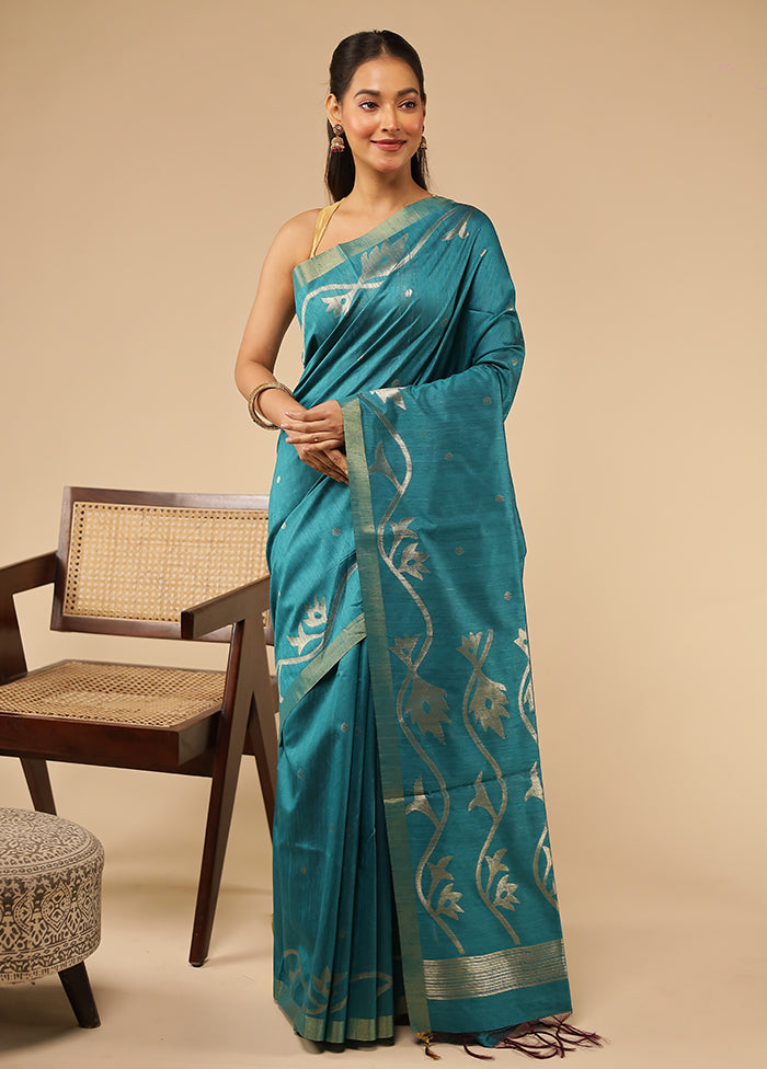 Green Tussar Silk Saree With Blouse Piece