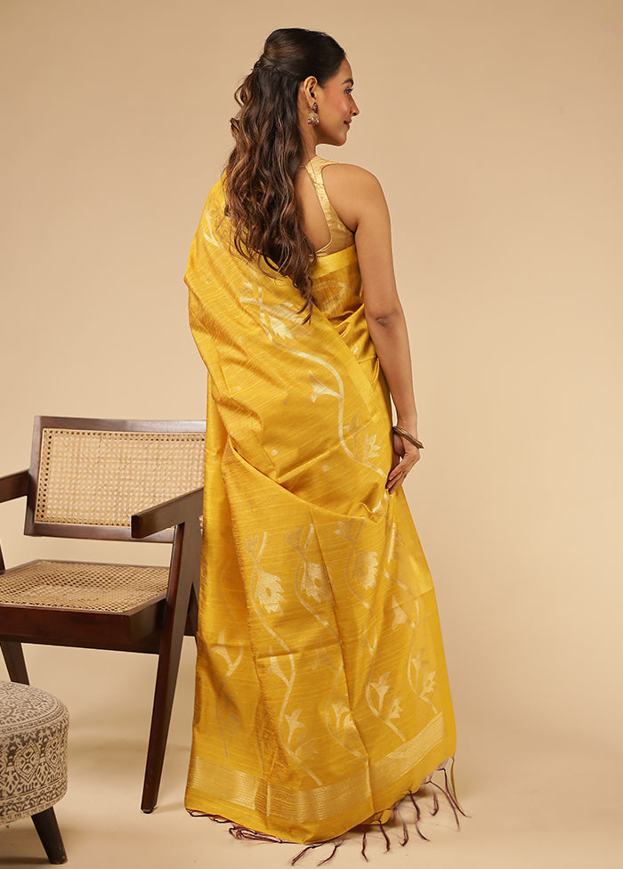 Yellow Tussar Silk Saree With Blouse Piece