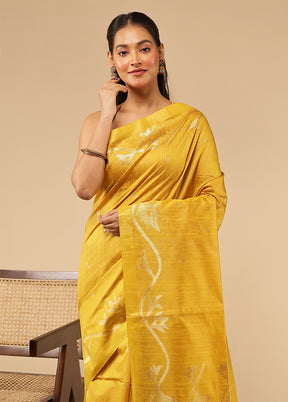 Yellow Tussar Silk Saree With Blouse Piece