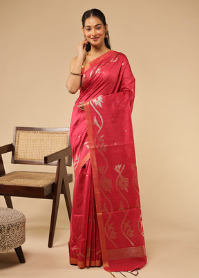 Pink Tussar Silk Saree With Blouse Piece