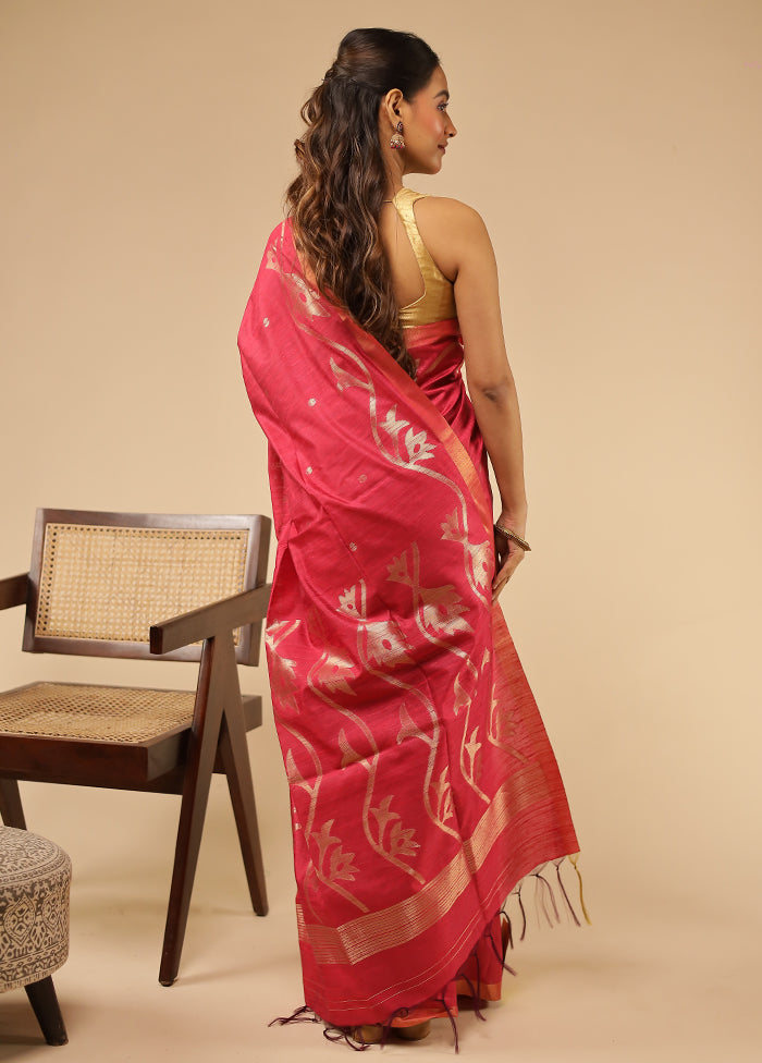 Pink Tussar Silk Saree With Blouse Piece