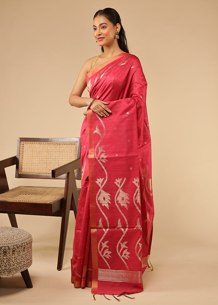 Pink Tussar Silk Saree With Blouse Piece