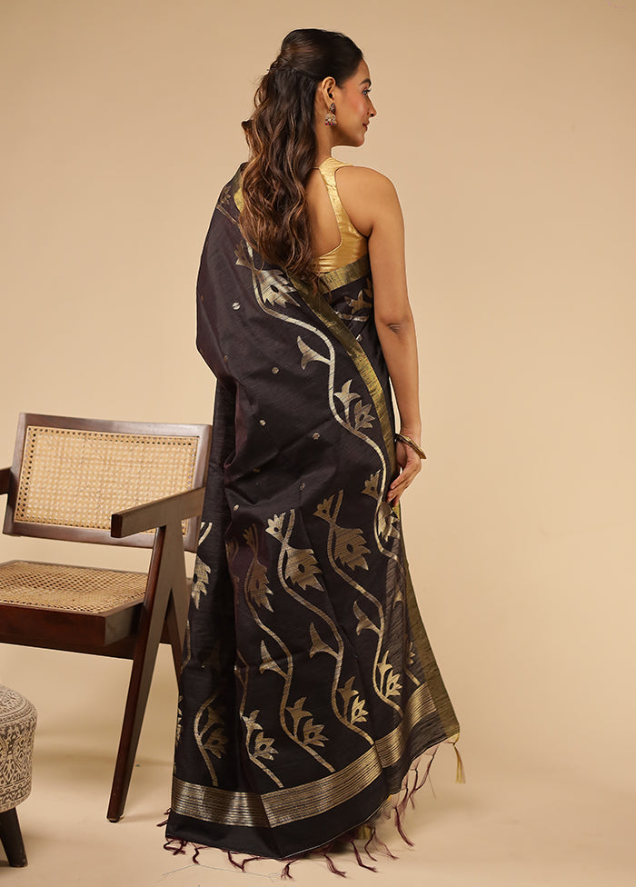 Black Tussar Silk Saree With Blouse Piece