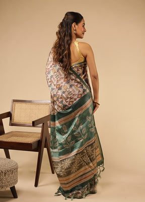 Cream Tussar Silk Saree With Blouse Piece