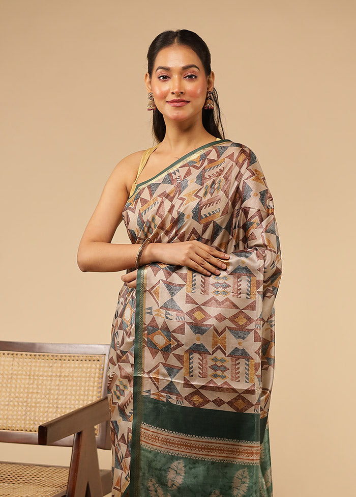 Cream Tussar Silk Saree With Blouse Piece