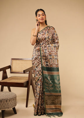 Cream Tussar Silk Saree With Blouse Piece
