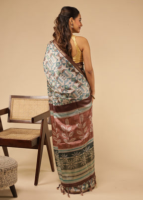 Cream Tussar Silk Saree With Blouse Piece