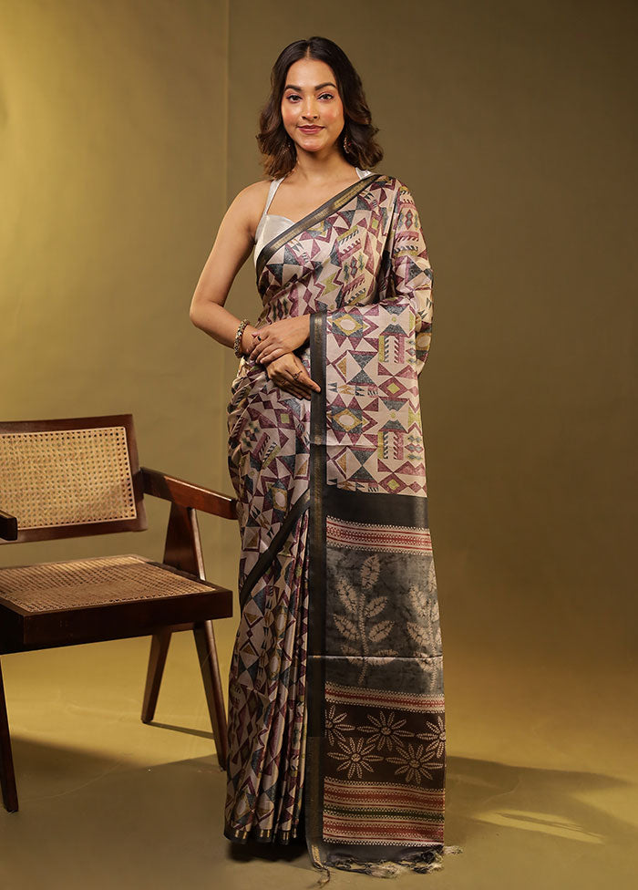 Cream Tussar Silk Saree With Blouse Piece