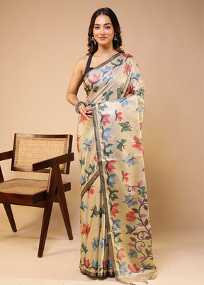 Cream Tussar Silk Saree With Blouse Piece