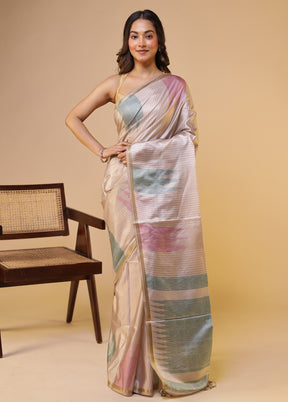 Cream Tussar Silk Saree With Blouse Piece