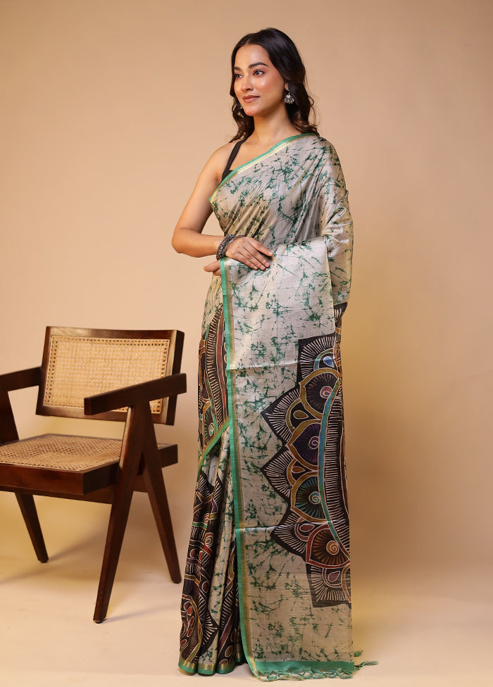 Multicolor Tussar Silk Saree With Blouse Piece