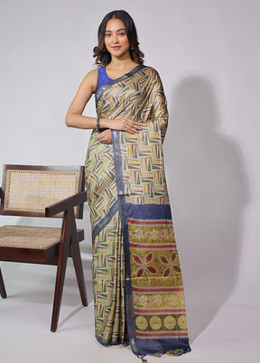 Cream Tussar Silk Saree With Blouse Piece