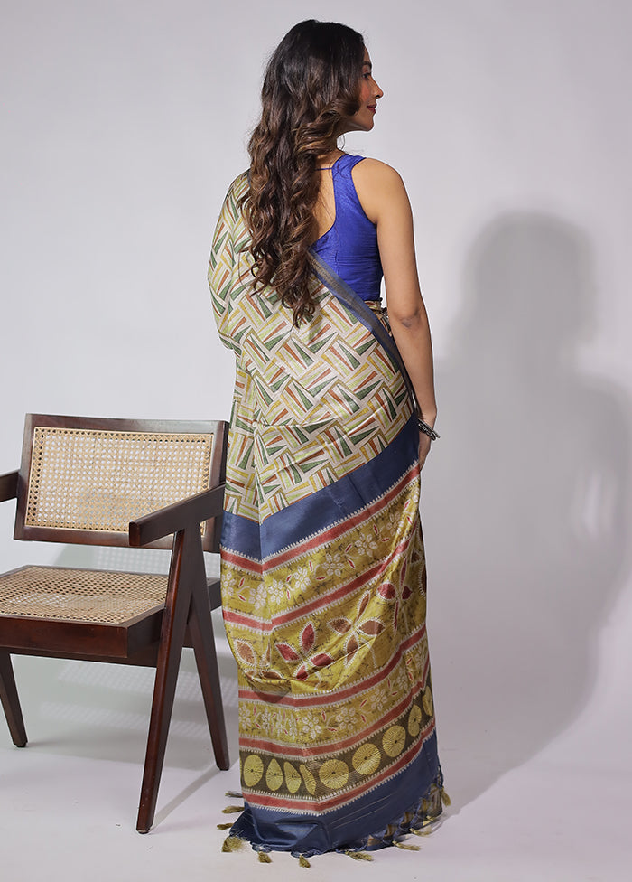 Cream Tussar Silk Saree With Blouse Piece