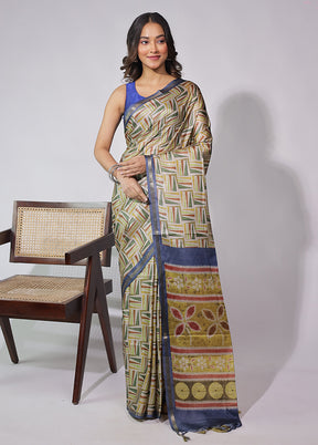 Cream Tussar Silk Saree With Blouse Piece
