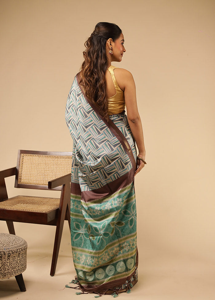 Cream Tussar Silk Saree With Blouse Piece
