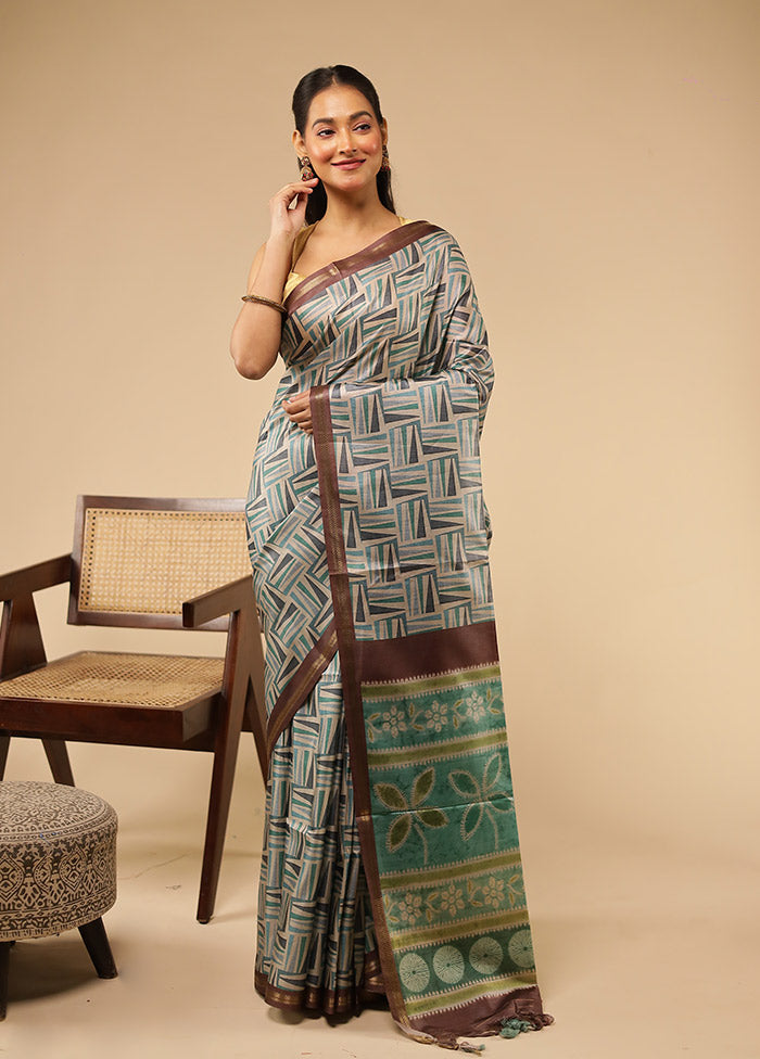 Cream Tussar Silk Saree With Blouse Piece