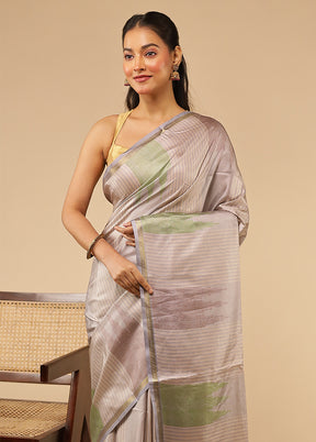 Cream Tussar Silk Saree With Blouse Piece