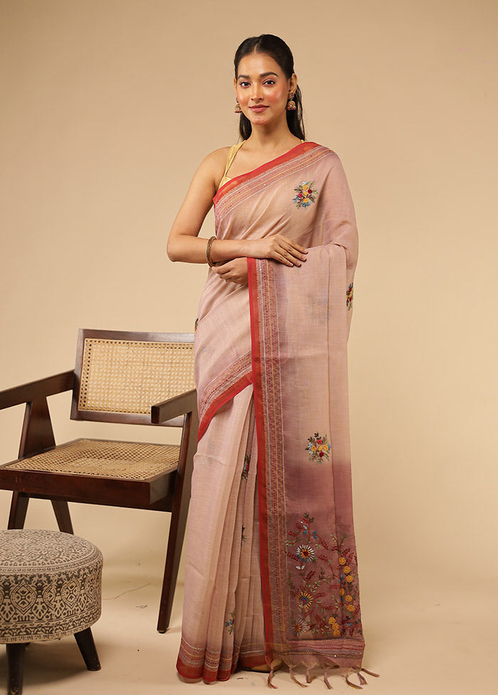 Purple Linen Silk Saree With Blouse Piece