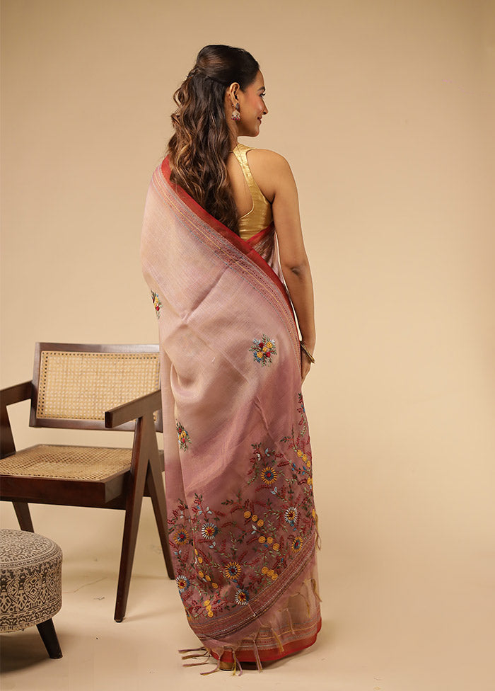 Purple Linen Silk Saree With Blouse Piece