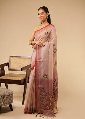 Purple Linen Silk Saree With Blouse Piece