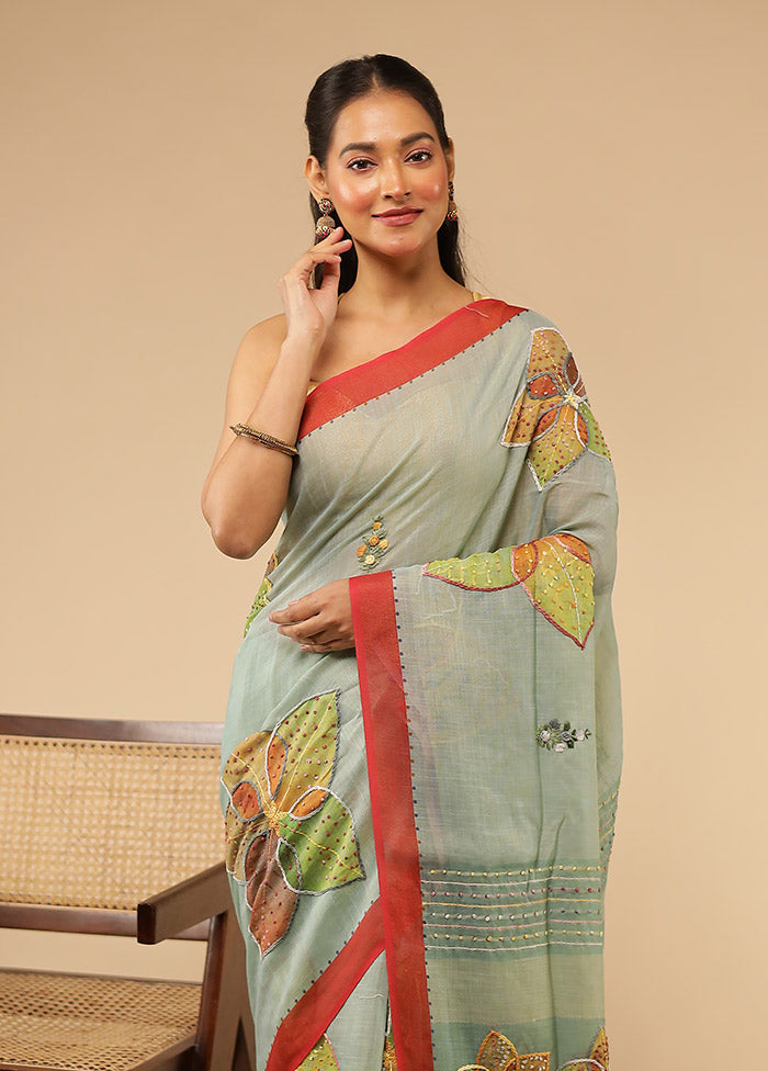 Blue Linen Silk Saree With Blouse Piece